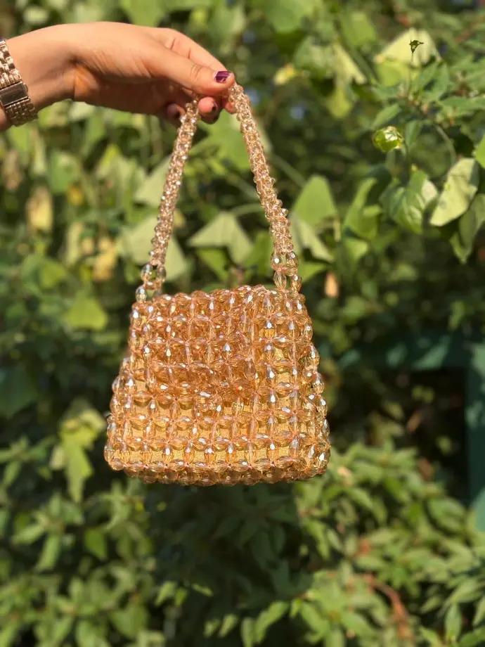 Sparkling Amber Crystal Beaded Handbag