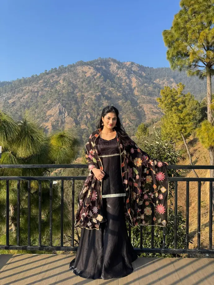 Black floral sharara set