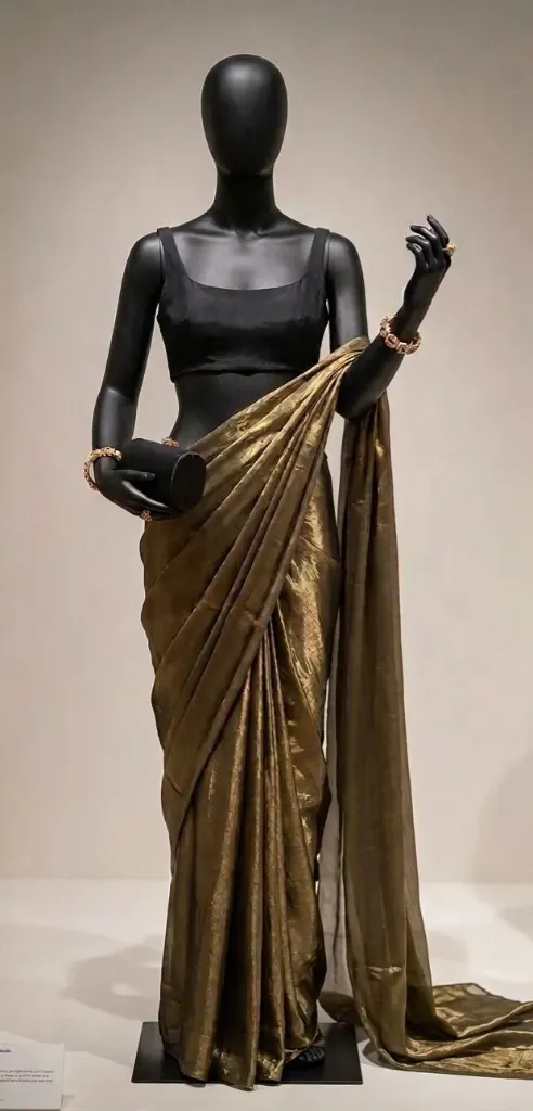 Metallic sheen bronze saree with customizable blouse