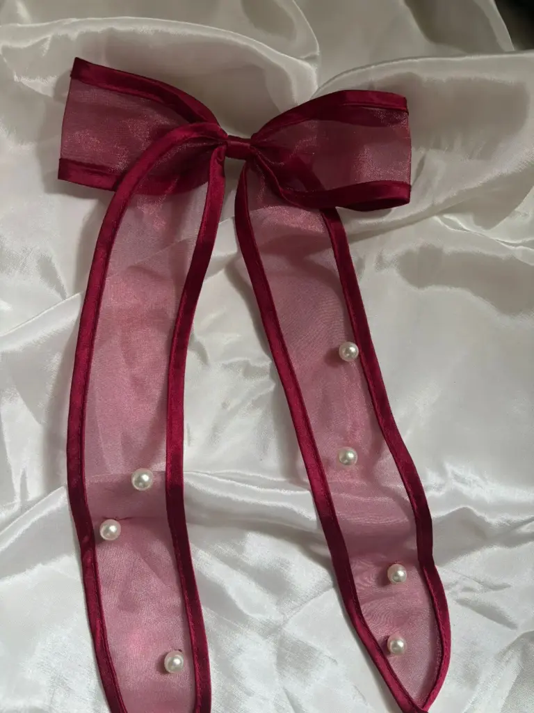 Organza pearl hair bow clip